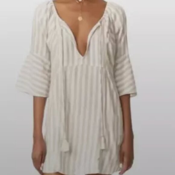 Free People Linen Folk Town Cream & White Striped Dress - Good condition, Size M - Picture 13 of 16